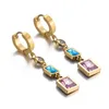 Boucles d'oreilles pendantes en acier inoxydable pour femmes, blanc, bleu, rose, zircone cubique, goutte, breloque carrée, pompon, cerceau coloré, bijoux cadeau