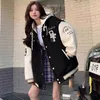 Américain rétro Preppy Style veste de Baseball en peluche épais Blazers femmes automne hiver étudiant Harajuku Cardigans manteau à capuche 240319