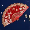 Dekorativa figurer Art Craft Gift Chinese Japanese Folding Fan Hand Gold Powder Plastic Dance Wedding Party Handheld