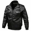 FI Motorcykel läderjacka Men Autumn Winter Faux Leather Jacket Men Windbreaker Pu Leather Coat Man Ytterkläder blixtlås upp 38nn#