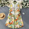 New French Style Lapel Lantern Sleeve Printed Dress Women With Tie Up Waist For Slimming And Elegant Dressing 771451