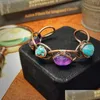 Bangle Yeevaa Cristal Roxo Ametista Turquesa Pulseira com Cobre Aberto Gemstone Energia Cura Pedra Handmade Drop Delivery Jewel Dhwm5