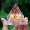 Estatuetas decorativas feitas à mão pirâmide orgonita 60mm árvore da vida morango quartzo com pedra de cristal rosa cura reiki orgone chakra emf