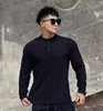 Gym Sports Fitn Mens LG Sleeve T-Shirt Streetwear Fi Casual Henry Shirt Bodybuilding Training Clothing Bottomskjorta P8AL#