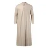Мусульманский халат Мужчины Джубба Тобе Саудовская Аравия Кафтан Сплошной цвет Стенд шеи Homme Абая Кафтан Исламская одежда Ислам Доктор Ид q0eH #