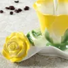 Mugs 3D Rose Shape Flower Enamel Ceramic Coffee Tea Cup And Saucer Spoon High-grade Porcelain Creative Valentine Gift Design CL13