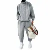 tracksuit Men 2 Piece Set Hip Hop Men Sports Wear Fi Clothing Solid Color Sweatsuit Jogging Suit Men Running Clothes z619#