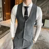 Gilet gilet pour hommes Slim loisirs Plaid costume gilets messieurs Busin manches Vintage mariage gilet mâle formel dr gilets O65j #