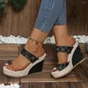 Sandálias Woven Wedge Mulheres Verão Open Toe Grosso Bottom Casual Roman Plus Size 43 Chinelos Plataforma Flip Flops