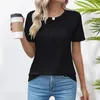 Damenblusen, Damen-Sommer-T-Shirt, O-Ausschnitt, kurze Ärmel, einfarbig, plissiert, lockere Passform, weich, bequem, Stoff-T-Shirts