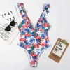 Damen-Bademode NIOIK 2024, einteiliger Badeanzug, mehrfarbiger, blinkender Bikini mit Flamingo-Print