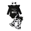 Clothing Sets 1st Birthday Outfit Girl Letter Cow Print Long Sleeve Rompers Flare Pants Headband 3Pcs Western Clothes