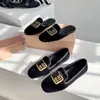Lyxdesigner Paris Brand Dress Shoes Mink Wool Velvet Bow Tie Black Flats Shoes Women Quilted Soft Sole Slip Round Toe Ladies Shoe
