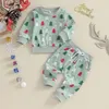 Set di abbigliamento Bambino Neonata Ragazzo Abiti natalizi Manica lunga Stampa ad albero Felpa Pantaloni Set Born 2 pezzi