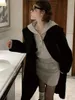 Arbeitskleider Süßes Mädchen Anzug Damen Frühling Twists Grau Gestrickter Kapuzenpullover Hoher Taillenrock Zweiteiliges Set Mode Weibliche Kleidung