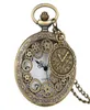 Vine Bronze Hollow Out Gear Case Unisex Quartz Pocket Watch antik analog klockhalsband kedja för män kvinnor gåva7116351