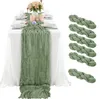 Wholesale 6pcs Gauze Table Runner Wedding Sage SemiSheer Vintage Cheesecloth Dining Party Christmas Banquets Arches Cake Decor 240325