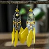 Dangle Earrings Fashion Bohemian Vacation Style Feather For Women Long Natural Stone Silver Color Metal Earring Female Jewelry