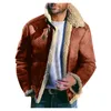 Masculino vintage bonito zíper outwear nova imitação de couro veet pele integrada lg manga artificial pele grossa jaqueta quente 37km #