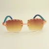 Nouvelle lentille de gravure de vente chaude 8300177 lunettes de soleil mode petit diamant parasol miroir naturel bleu lunettes de soleil en bois unisexe