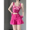 ワークドレス夏のセクシーな女性ピンクセット日本の甘いタンクトップとハイウエストスカート2個セットストリートウェアスーツ