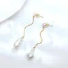 أقراط مسمار lii ji baroque pearl 14k مملوءة بالمياه العذبة الطويلة المجوهرات للنساء لحفل الزفاف