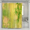 Rideau de douche en bambou vert jaune, rideaux de salle de bain, paysage naturel, tissu imperméable, décor mural de fond, écran avec crochets 240320