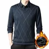 Mäns Autumn Winter Solid Butt Pullover Turn-Down Collar Striped LG Sleeve EnR-tröja T-shirt FI Casual Formal Tops H5LQ#