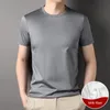 high-grade Milk Silk Fabric New Solid Color Shirt Round-Neck T-Shirt For Men 2023 Summer Short-Sleeved Casual Fi Men's Wear 47C4#