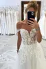 Gorgeous Lace Tulle Wedding Dresses A Line Off Shoulders Appliques Sweep Train Bridal Gowns Custom Made Robes BC18484