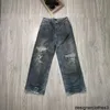 Designerversion bl hem ny bränd lera färgad gammal skadad kniv klippt jeans lös passform unisex 4vvj