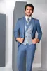 luce blu nuovo 3 pezzi uomo vestito da sposa sposo slim fit punta risvolto formato standard blazer set smoking busin giacca + pantalone + gilet M7E6 #