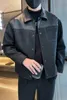 coreano Fi pelle scamosciata patchwork giacca per uomo casual Busin giacche in pelle da uomo bavero streetwear sociale sottile giacca in pelle PU J5mr #