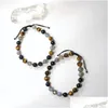 Bärda Strand Lii Ji Rainbow Obsidian Tigers Eye Labradorite 8mm rostfritt stål Justerbart armband för manliga smycken Drop Delivery Br otibh