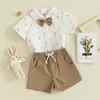 Kledingsets Baby Boy 2-delige herenoutfits met korte mouwen en print Bowtie Shirt Shorts Set peuterkleding