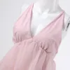Robes décontractées Sexy col en V à volants robe de gâteau mode couleur unie maille mignon mini sans manches taille haute pour les femmes élégantes