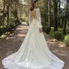 Abiti da festa Sexy Beach Boho Scollo a V maniche lunghe Backless Plus Size A Line Abito da sposa da sposa con abito con applicazioni in pizzo Sweep Train