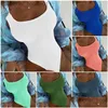 Womens Swimwear Tecido Crinkle Pano Ondulado Strip Bikini Candy Color Swimsuit para Mulheres Fluorescente Plissado 230425 Drop Delivery Vestuário OTXD6