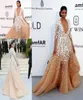 2020 Saudi Arabia V Neck Tulle Pageant Celebrity Dresses Long Seeves Sexy Deep V Neck Lace Appliques Formal Evening Prom Gowns7500428