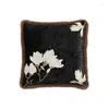 Подушка Китайские подушки Чехол с цветком магнолии 45x45 Роскошный черный бархатный декоративный чехол для дивана Украшения дома