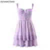 Sukienki swobodne Keanketian Summer Light Purple Firel Floral Suspender Sukienka Pastorowa Pastor Peplum Slim Slim Mini Spódnica