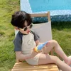 One-Pieces Kids One Piece Swimsuit Baby Boys Short Sleeve Quick-Dry Cute Cartoon Elephant Surfing Suit Children Swimwear Bathing Suit 24327