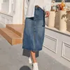 Zhisilao wysoka talia prosta dżinsowa spódnica Kobiety Vintage Split Fork Blue Long Bodycon Pencil Jean Scirt240327