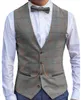 Kamizelka męska Herringbe Wool/Tweed Waistcoat Suits Plaid Vest Casual Single Ber-Neck XS-5xl Kamizelka garnituru męska na ślub B3KC#