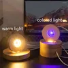 Figurki dekoracyjne 1PCS drewniany wyświetlacz LED Podstawa Luminous Light USB uchwyt lampy do kryształowej kulki szklana sztuka