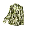 Blouses pour femmes Birdtree blé semis ligne impression vraie soie style français chemise classique édition de base à manches longues automne T38563QC