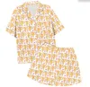 Designer Pajama Preppy Monkey Pjs Y2k Womens Printed Lapel Short Sleeved Top and High Waisted Shorts Two-piece Casual Wear 240301