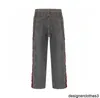 Designer B família outono preto e vermelho patchwork zíper estilo funcional jeans para homens e mulheres 2JSQ
