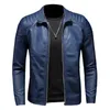 Giacca da moto in pelle PU da uomo Giacca invernale in pelle da uomo Colletto alla coreana Giacca a vento casual alla moda abbigliamento uomo nero blu 2022 E6HY #