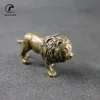 Sculptures Antique Bronze Male Lion King Statue Small Ornaments Solid Copper Mountain Lions Miniature Figures Brass Sculpture Crafts Decor